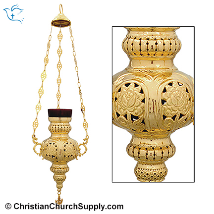 Hanging Sanctuary Lamp with Red Glass T Light